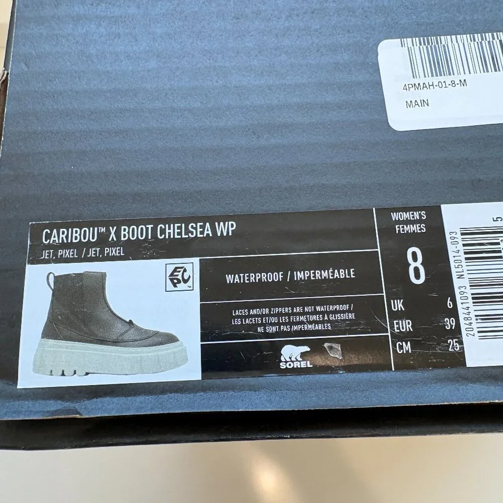 Sorel Caribou X Chelsea Boots Leather Booties Waterproof Jet Pixel Size 8 NEW